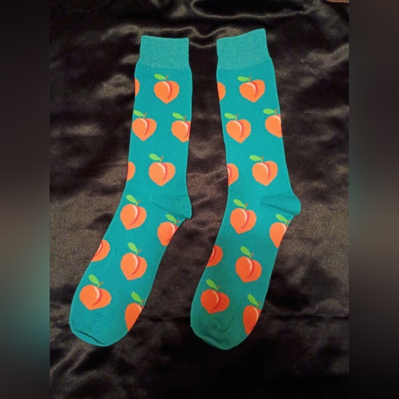 Men's Green Peach Patterned Teal Novelty Socks - Picture 1 of 1